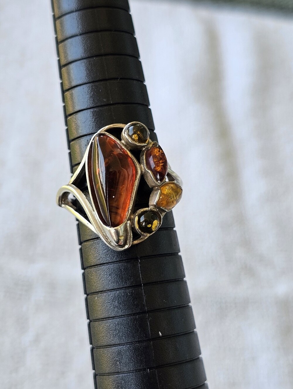 Silver Amber Multi-Stone Statement Ring - Amber Orange Size 9 - Picture 4 of 4